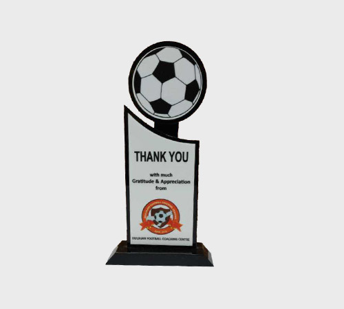 Black Acrylic Plaque with Soccer Ball Topper - SKU ACA-006 - Acrylic
