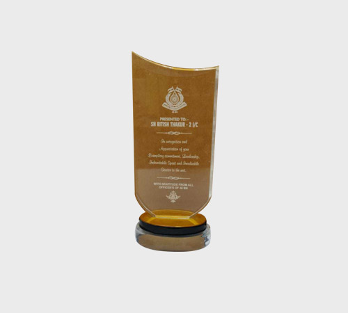 Amber Acrylic Curved-Top Plaque on Round Base - SKU ACA-010 - Acrylic