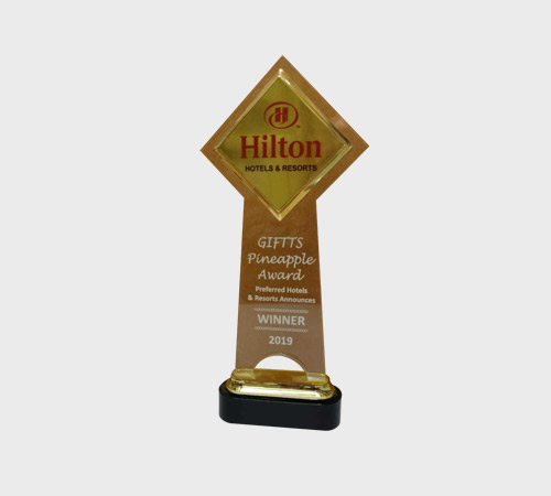 Amber Acrylic Diamond Award on Black Base - SKU ACA-015 - Acrylic