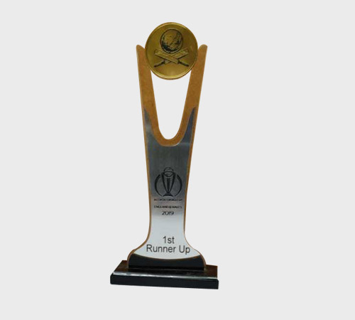 Silver Acrylic V-Shape Trophy with Gold Medallion - SKU ACA-019 - Acrylic
