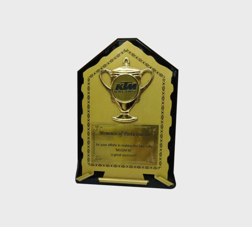 Gold-Mirror Acrylic Plaque with Cup Figurine Accent - SKU ACA-020 - Acrylic