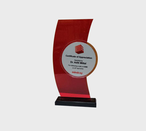 Red Acrylic Curved Plaque with Circular Insert - SKU ACA-021 - Acrylic
