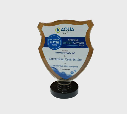 Wood-Tone Acrylic Shield Plaque with Blue Accent - SKU ACA-022 - Acrylic