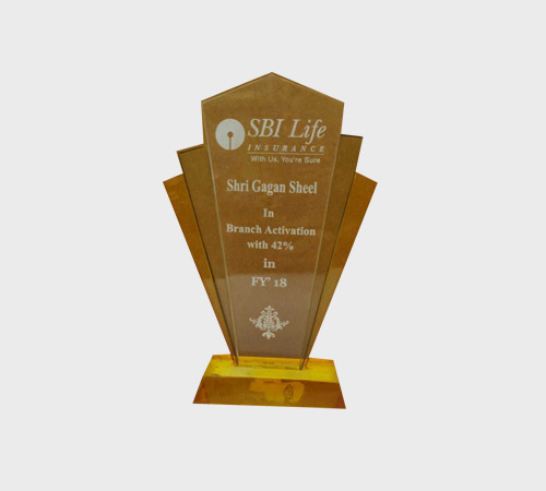 Amber Acrylic Fan-Shaped Plaque on Gold Base - SKU ACA-024 - Acrylic
