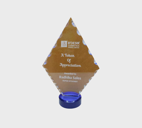 Amber Acrylic Diamond Plaque with Blue Base - SKU ACA-028 - Acrylic