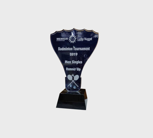 Navy Acrylic Scalloped Plaque on Black Base - SKU ACA-033 - Acrylic
