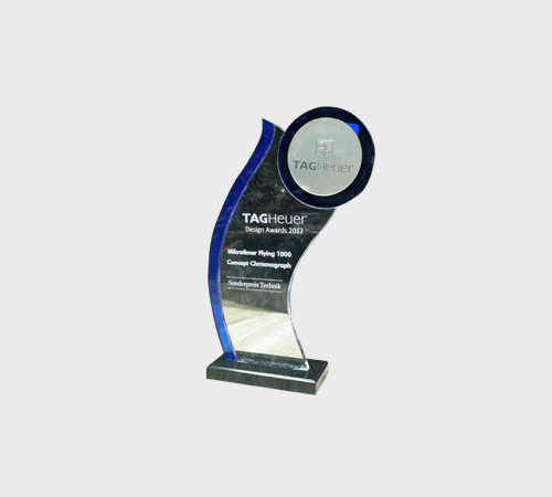 Silver Acrylic Curved Plaque with Blue Trim - SKU ACA-102 - Acrylic