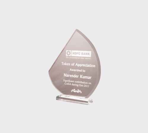 Smoke-Grey Acrylic Teardrop Plaque on Clear Base - SKU ACA-104 - Acrylic