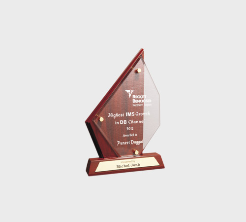 Clear Acrylic Diamond Plaque on Rosewood Base - SKU ACA-109 - Acrylic