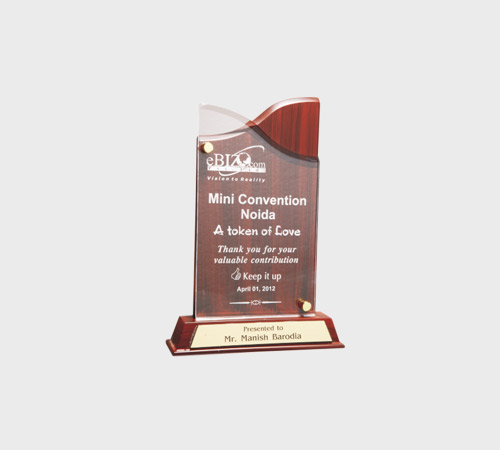 Clear and Rosewood Acrylic Wave-Top Plaque - SKU ACA-111 - Acrylic