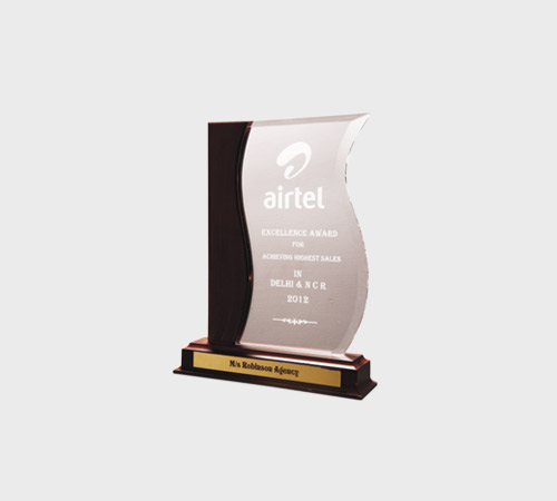 Clear Acrylic Wave Plaque with Wood Edge - SKU ACA-118 - Acrylic
