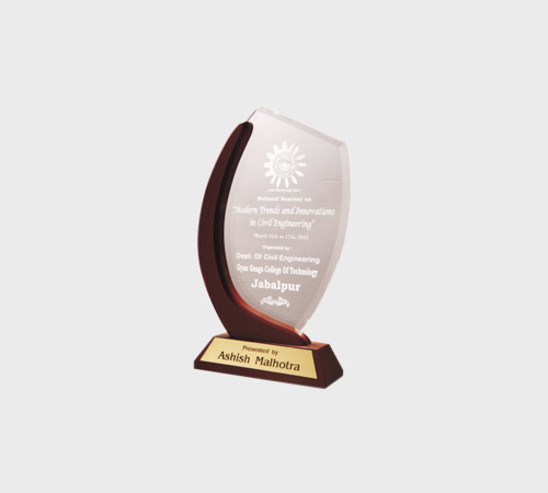 Clear Acrylic Leaf Plaque with Wood Accent - SKU ACA-124 - Acrylic