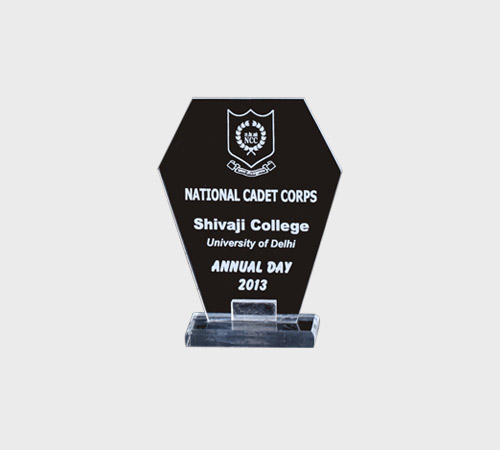 Black Acrylic Hexagon Plaque with College Crest - SKU ACA-128 - Acrylic