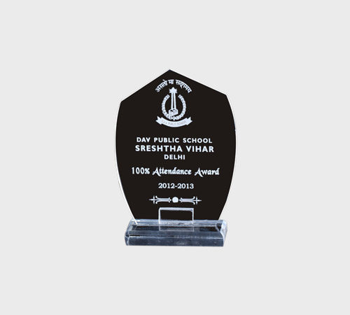Black Acrylic Shield Plaque with Silver Trim - SKU ACA-134 - Acrylic
