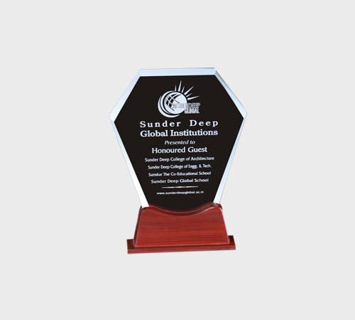 Black Acrylic Hexagon Plaque on Rosewood Base - SKU ACA-135 - Acrylic