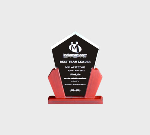 Black Acrylic Pentagon Plaque with Wood Wings - SKU ACA-138 - Acrylic