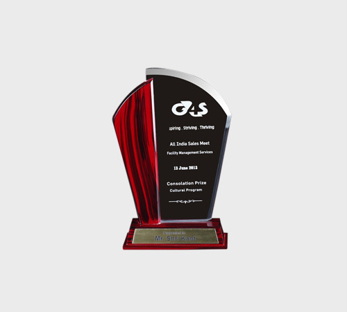 Black Acrylic Shield Plaque with Wood Accent - SKU ACA-139 - Acrylic