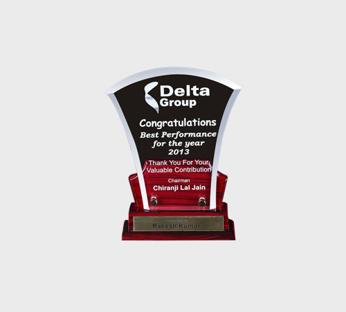 Black Acrylic Fan Plaque with Wood Pillars - SKU ACA-140 - Acrylic