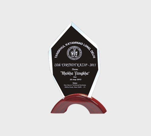 Black Acrylic Diamond Plaque on Wood Base - SKU ACA-144 - Acrylic