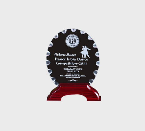 Black Acrylic Scalloped Plate on Wood Base - SKU ACA-146 - Acrylic