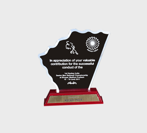Black Acrylic Jagged-Edge Plaque on Wood Base - SKU ACA-150 - Acrylic