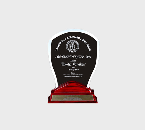 Black Acrylic Dome-Top Plaque on Wood Base - SKU ACA-157 - Acrylic