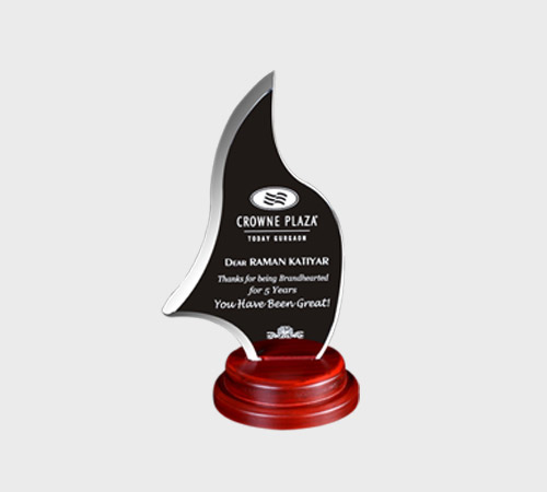 Black Acrylic Sail Plaque on Round Rosewood - SKU ACA-160 - Acrylic