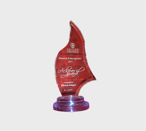 Red Acrylic Flame Award on Blue Base - SKU ACA-180 - Acrylic