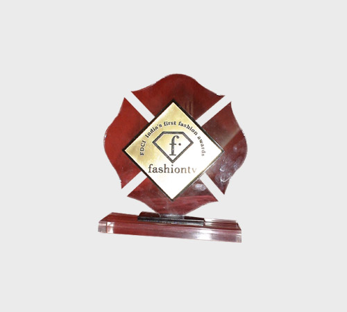 Red-White Acrylic Clover Plaque with Gold Emblem - SKU ACA-186 - Acrylic