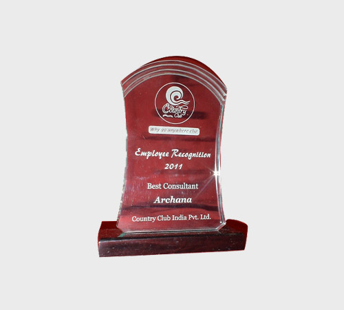 Maroon Acrylic Arch Plaque on Rosewood Base - SKU ACA-187 - Acrylic