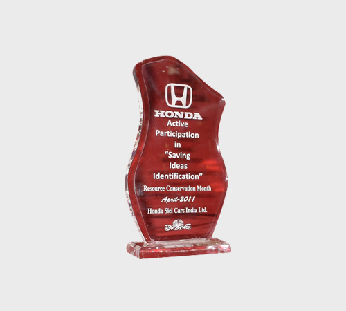 Red Acrylic Wavy-Shaped Plaque on Clear Base - SKU ACA-193 - Acrylic