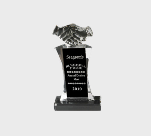 Clear Acrylic Tower with Silver Handshake Figurine - SKU ACA-198 - Acrylic