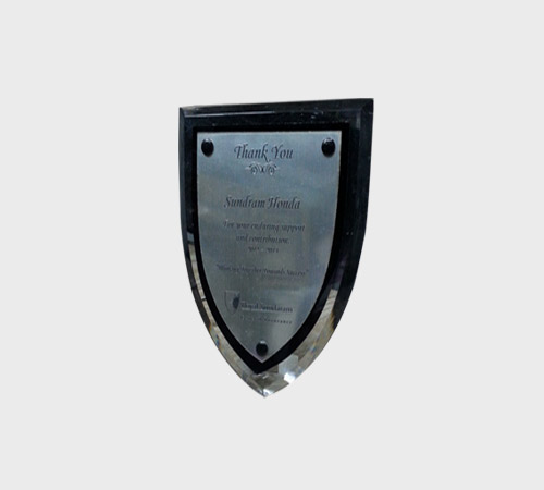 Black Acrylic Shield Plaque with Silver Insert - SKU ACA-204 - Acrylic