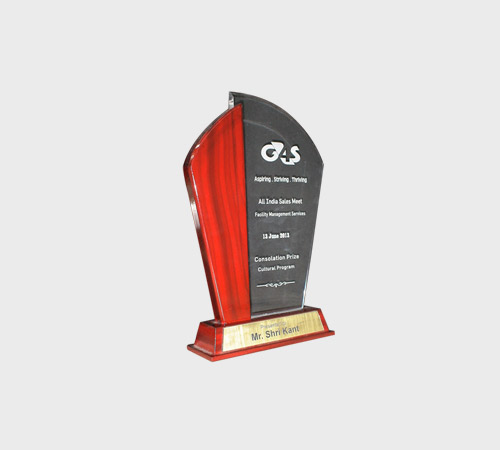 Black-Red Acrylic Shield Plaque on Gold Base - SKU ACA-210 - Acrylic