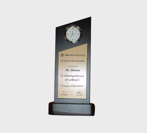 Black Slanted Clock Plaque on Wood Base - SKU CG-001 - Acrylic