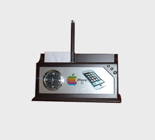 Wooden Desk Organizer with Clock and Pen Holder - SKU CG-002 - Wood