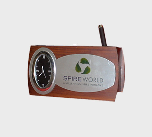 Wood Block Clock with Pen Holder - SKU CG-003 - Wood