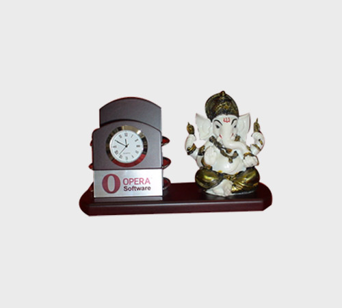 Wooden Clock Stand with Ganesh Idol - SKU CG-006 - Wood
