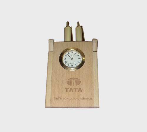 Wooden Pen Stand with Round Clock - SKU CG-008 - Wood