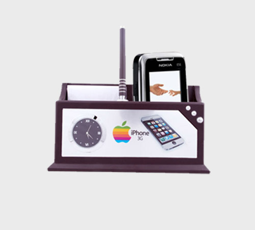 Purple Desk Organizer with Clock and Pen Slot - SKU CG-013 - Resin