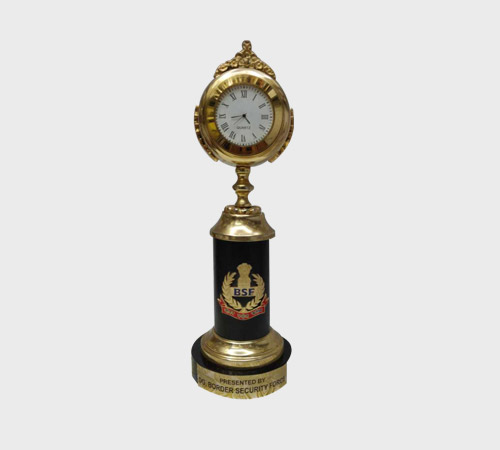 Gold Clock Trophy on Black Column - SKU ME-001 - Metal