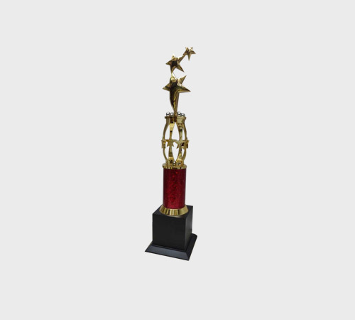 Gold Star Cluster Trophy on Red Column - SKU ME-002 - Metal