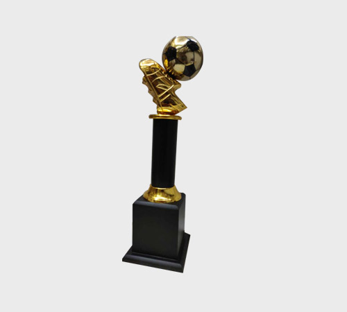 Gold Soccer Ball Trophy on Black Column - SKU ME-003 - Metal