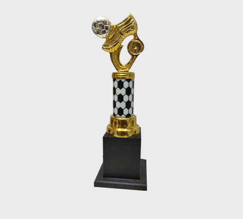 Silver Soccer Ball Trophy with Checkered Column - SKU ME-004 - Metal