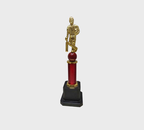 Gold Cricket Batsman Trophy on Red Column - SKU ME-005 - Metal