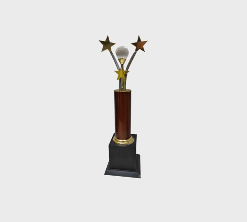 Tri-Color Star Cluster Trophy on Brown Column - SKU ME-007 - Metal