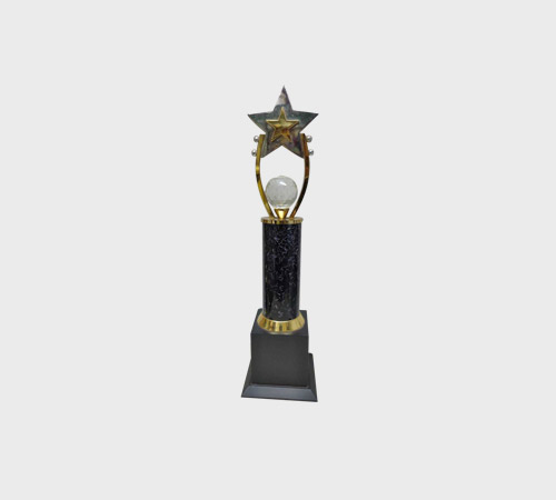Gold Star Trophy on Black Column - SKU ME-008 - Metal