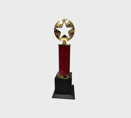 Gold Star Medallion Trophy on Red Column - SKU ME-009 - Metal