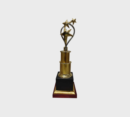Gold Star Loop Trophy on Tiered Column - SKU ME-011 - Metal
