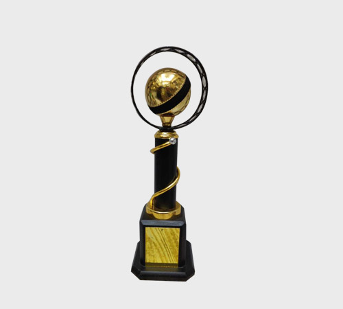 Gold Ball in Ring on Spiral Column - SKU ME-014 - Metal